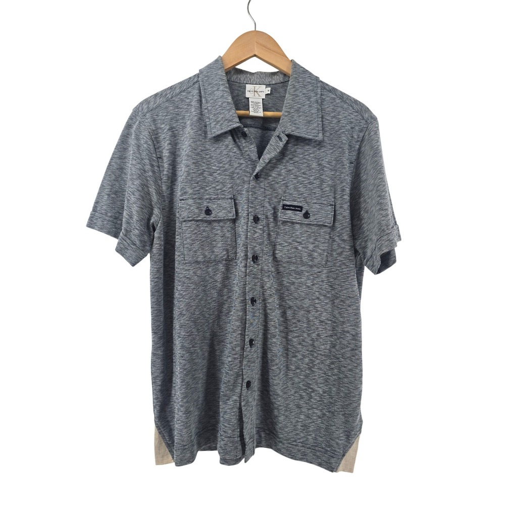 Calvin Klein Jeans Shirt‎ Mens Medium Gray Space Dye Short Sleeve Button Down